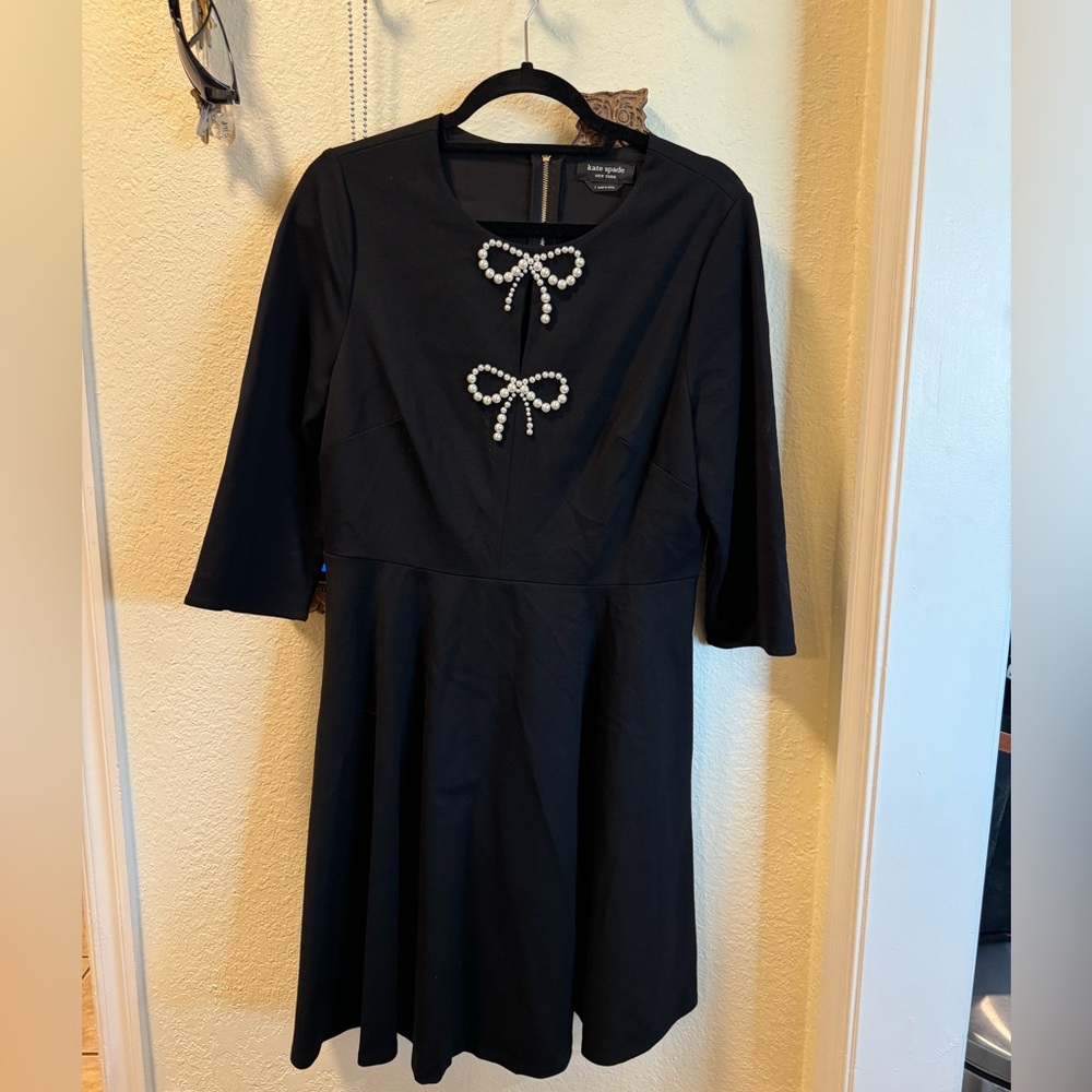 kate spade Black Midi Dress with Pearl Bow Accents